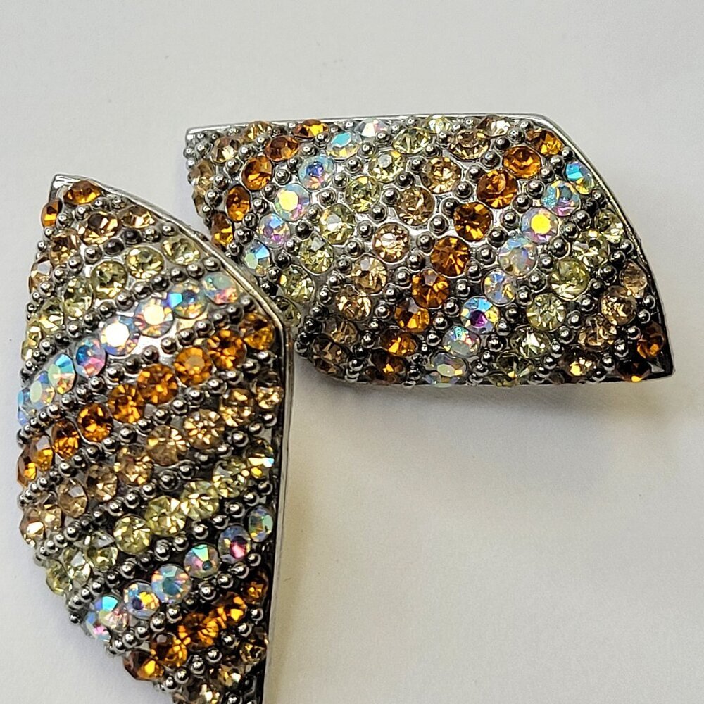 Orange Rhinestone Clip On Earrings